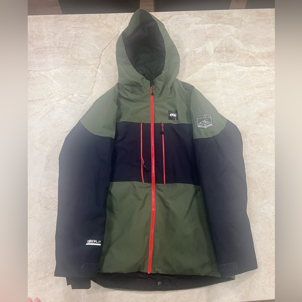 Men's Ski Jacket Hooded Waterproof Parka - Olive Green/Black